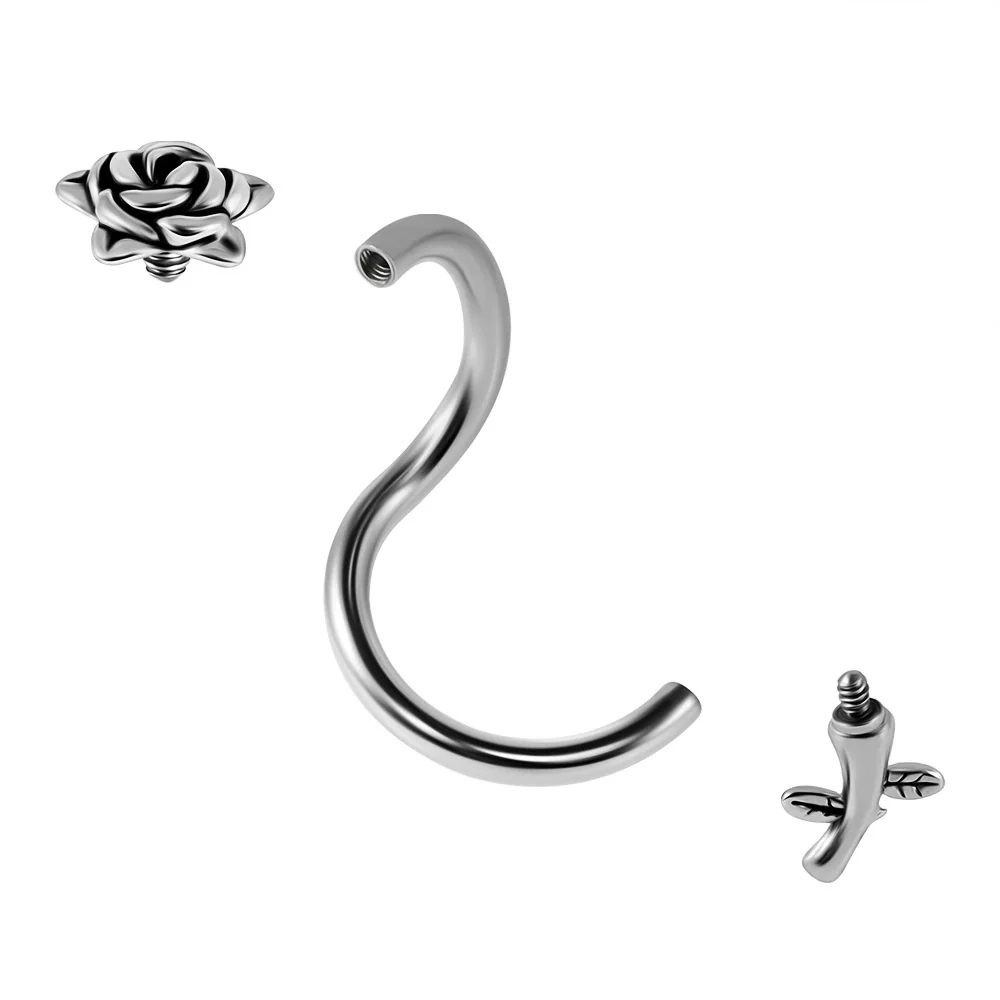Jewelry Stainless Steel Flower Shaped Bent Rod Internal Thread Navel Nail Straight Rod Ear Bone Nail Piercing With Polish Design - Image 5