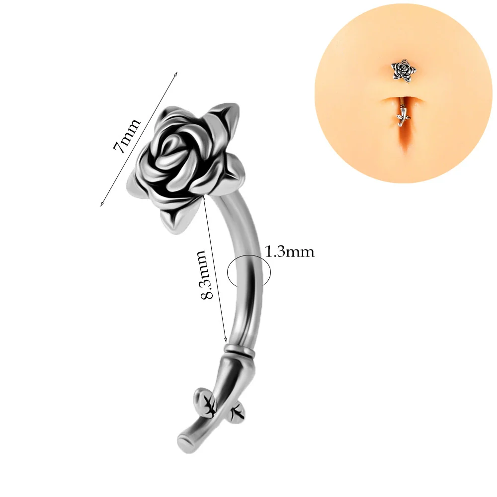 Jewelry Stainless Steel Flower Shaped Bent Rod Internal Thread Navel Nail Straight Rod Ear Bone Nail Piercing With Polish Design - Image 7