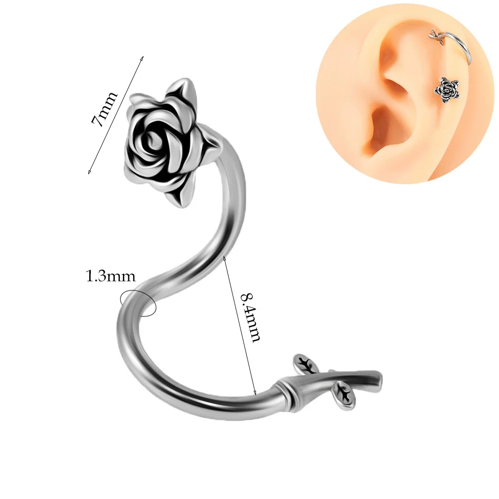 Jewelry Stainless Steel Flower Shaped Bent Rod Internal Thread Navel Nail Straight Rod Ear Bone Nail Piercing With Polish Design - Image 8