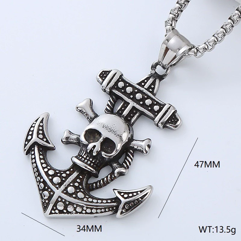 Jewelry Stainless Steel Geometric Anchor Skull Punk Hiphop Street Style Polishing Necklace - Image 16