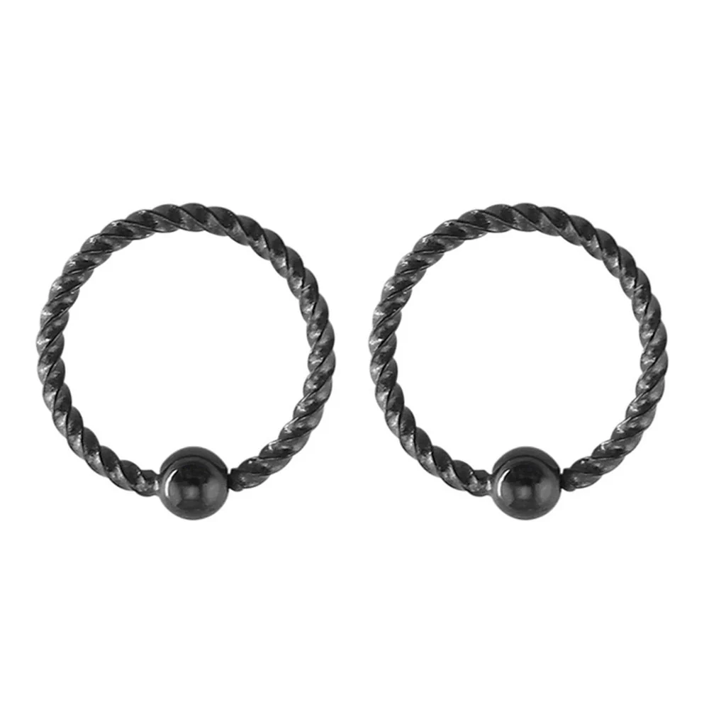 Jewelry Stainless Steel Geometric Threaded Ball Nose Ring Open Ear Ring Universal Hoop Earrings Piercing Electroplated Unisex - Image 5