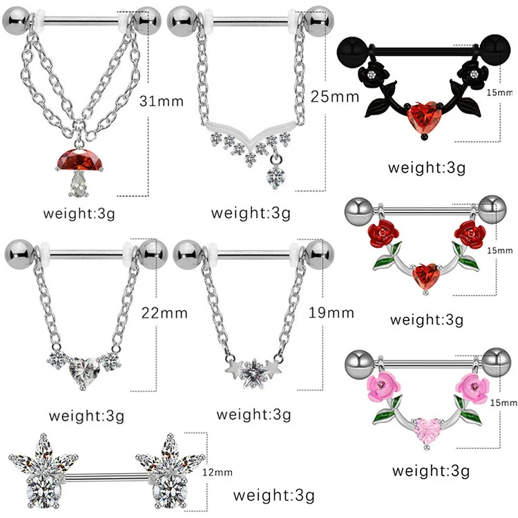 Jewelry Stainless Steel Heartshaped Mushroom Rose Breast Ring With Rhinestones Electroplating Animal Zodiac Style - Image 2