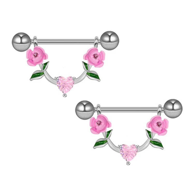 Jewelry Stainless Steel Heartshaped Mushroom Rose Breast Ring With Rhinestones Electroplating Animal Zodiac Style - Image 3