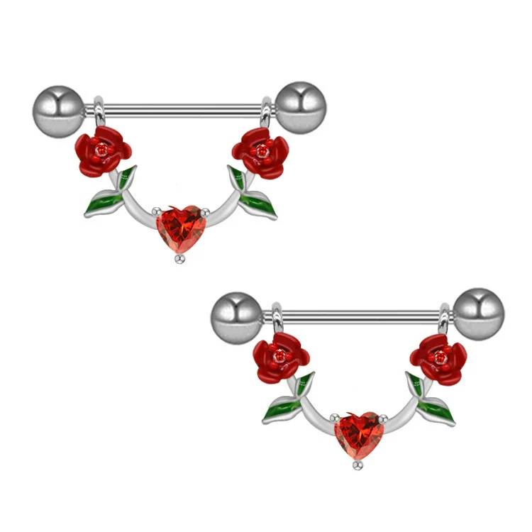 Jewelry Stainless Steel Heartshaped Mushroom Rose Breast Ring With Rhinestones Electroplating Animal Zodiac Style - Image 5