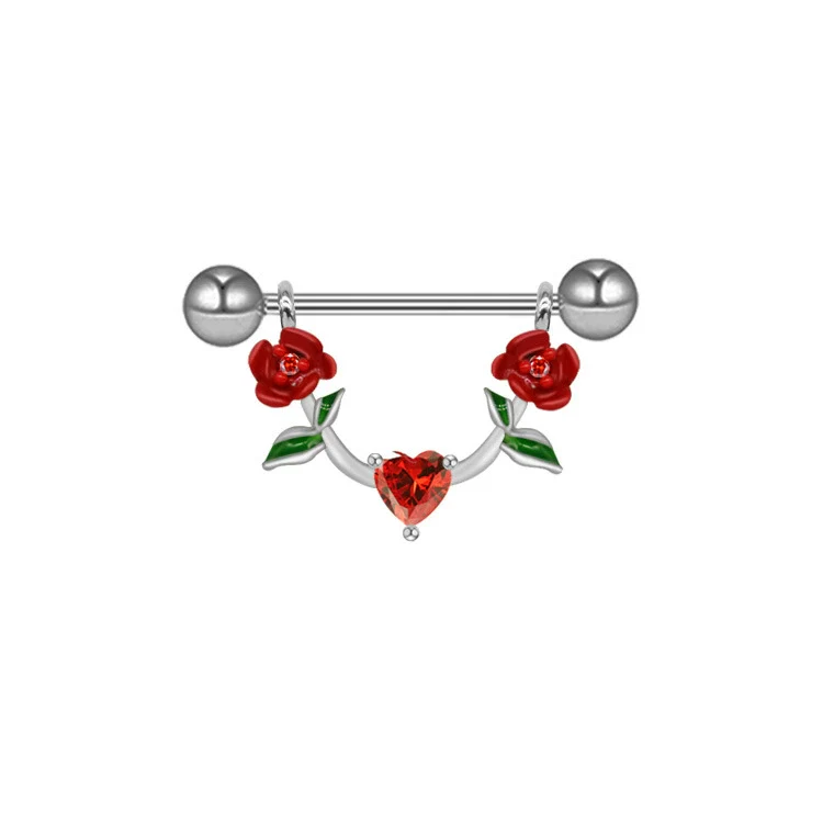 Jewelry Stainless Steel Heartshaped Mushroom Rose Breast Ring With Rhinestones Electroplating Animal Zodiac Style - Image 7