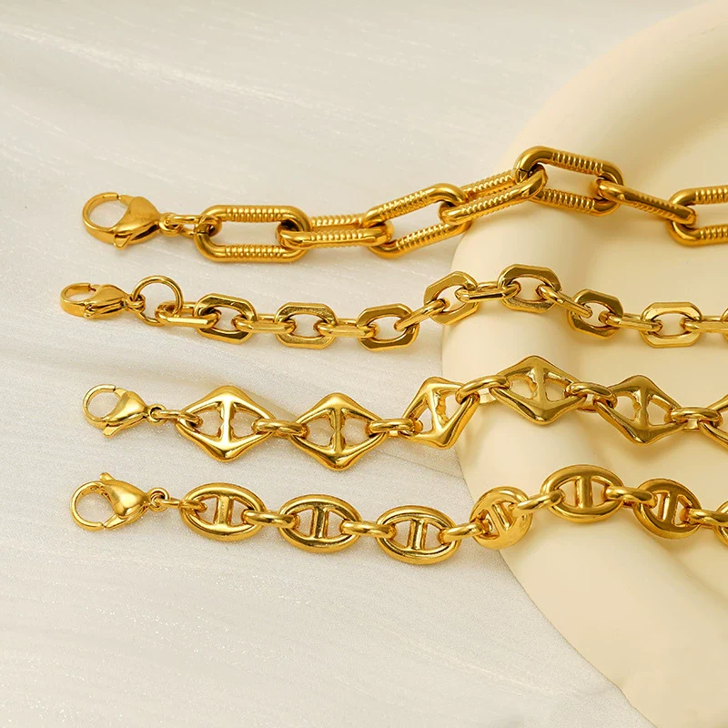 Jewelry 316L Stainless Steel Hiphop Bracelet Goldplated Geometric Design Unisex - Image 2