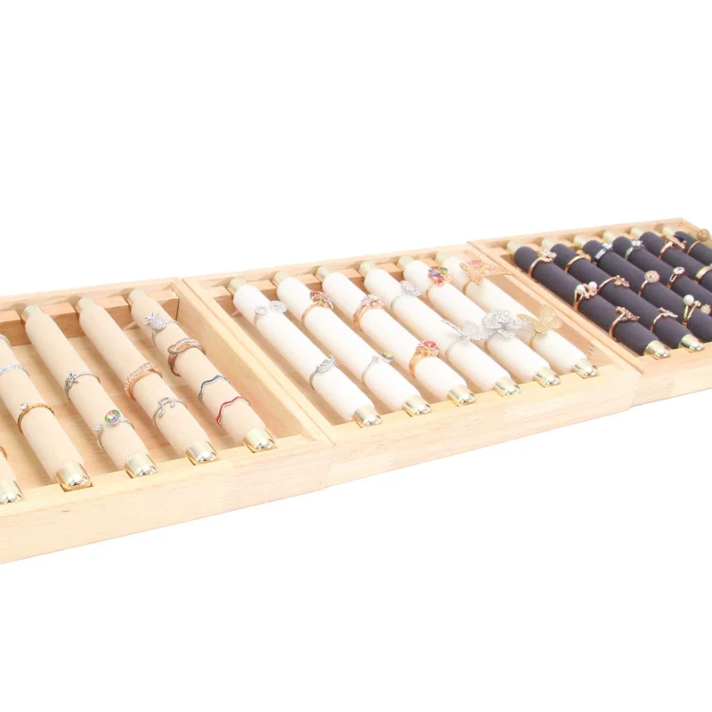 Jewelry Storage Tray Ring Display Tray Movable Ring Stick Display Props Flannel Solid Wood Rectangle Splicing - Image 2