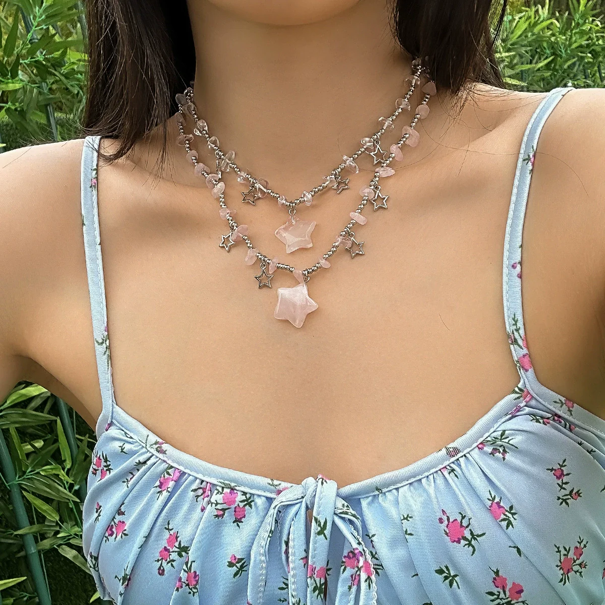 Jewelry Sweet Irregular Turquoise Plastic Ball Chain Collarbone Necklace With Geometric Design And Electroplating Treatment For Women - Image 2