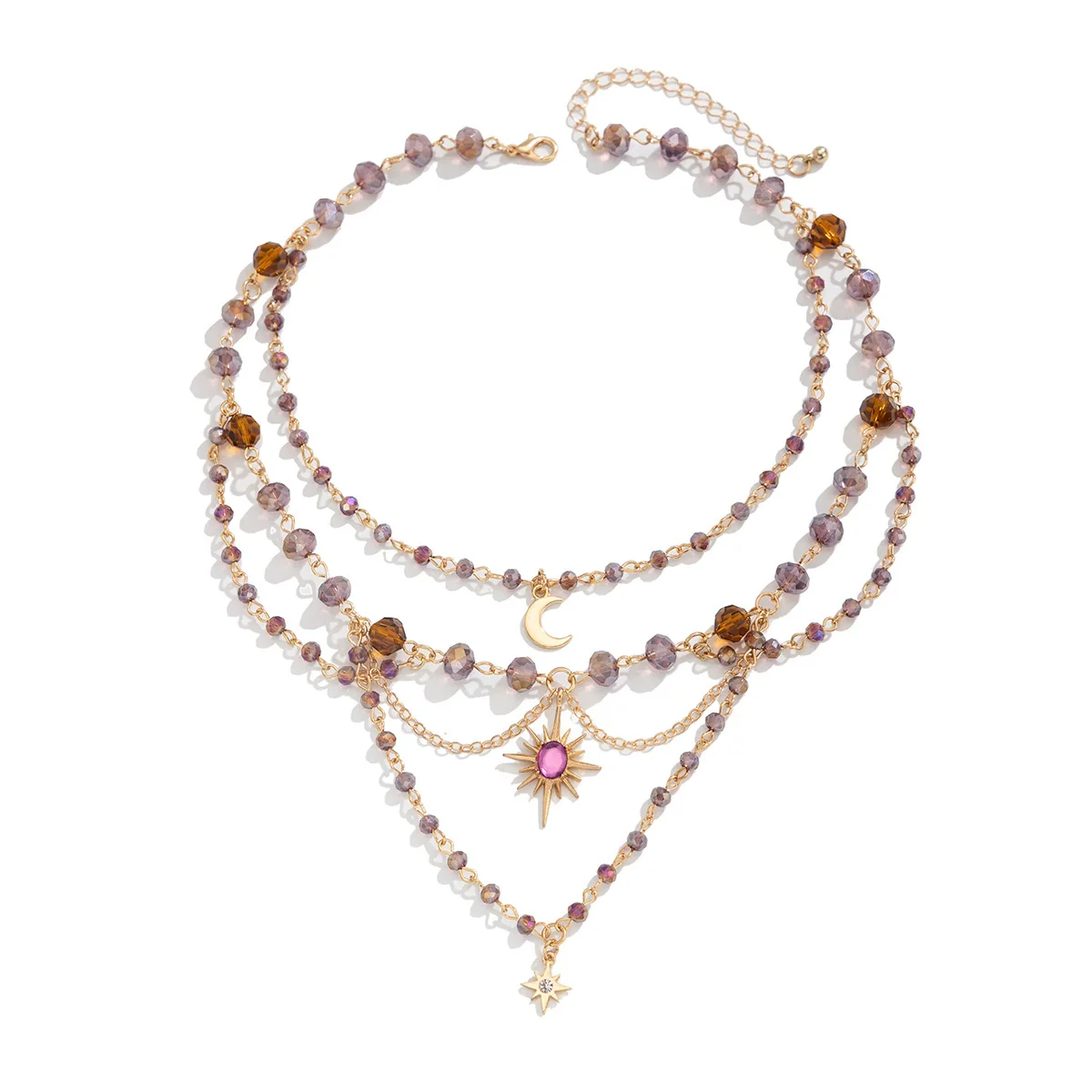 Jewelry Sweet Style Alloy Imitation Crystal Acrylic Diamond Star Shape Electroplated Tassel Pendant Clavicle Chain - Image 5