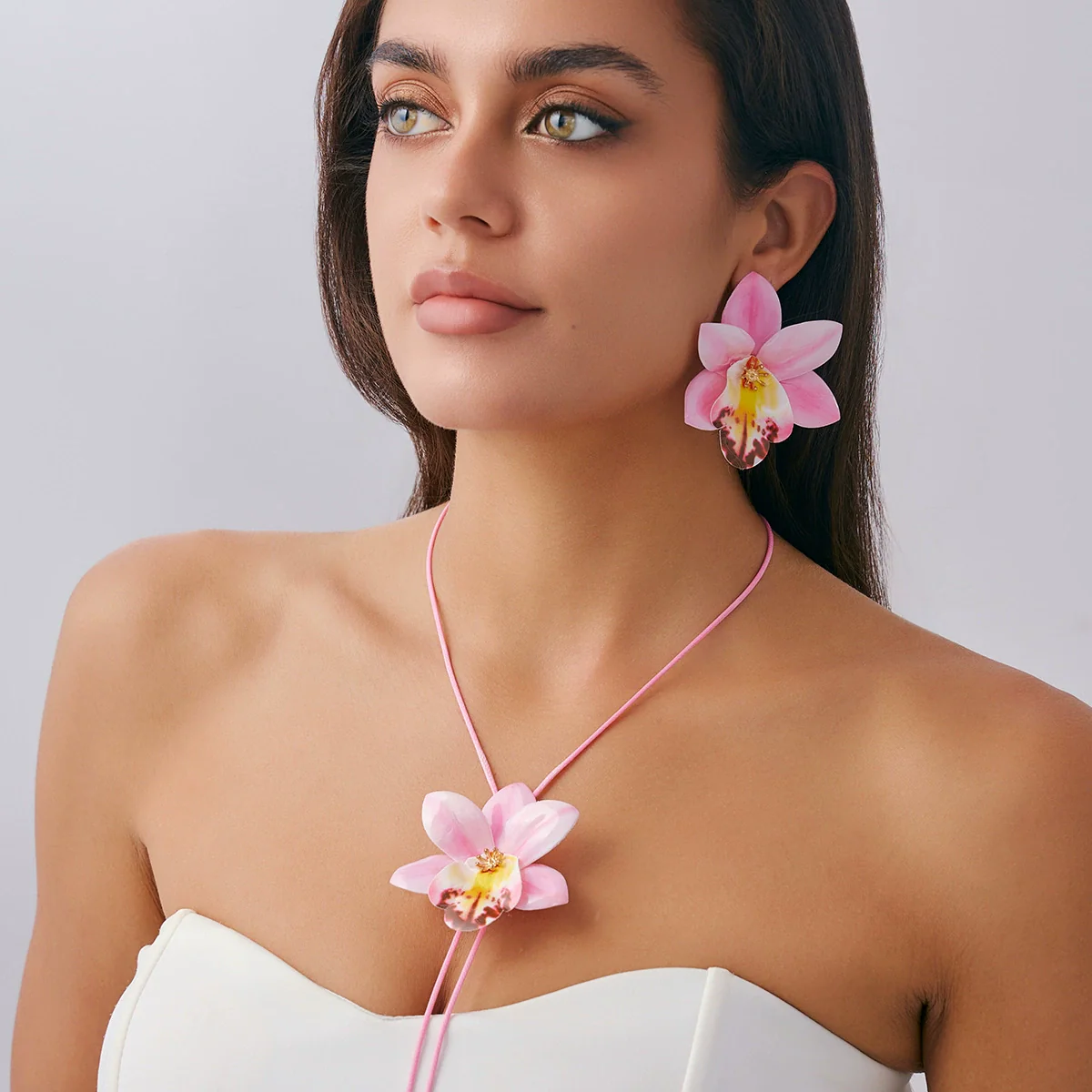 Jewelry Sweet Style Flower Leather Wax Thread Handmade Necklace And Earrings - Image 3