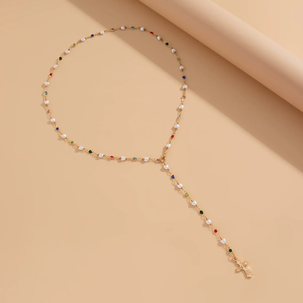 Jewelry Sweet Style Inlaid Imitation Pearl Alloy Geometric Electroplated Ychain Necklace For Women - Image 4