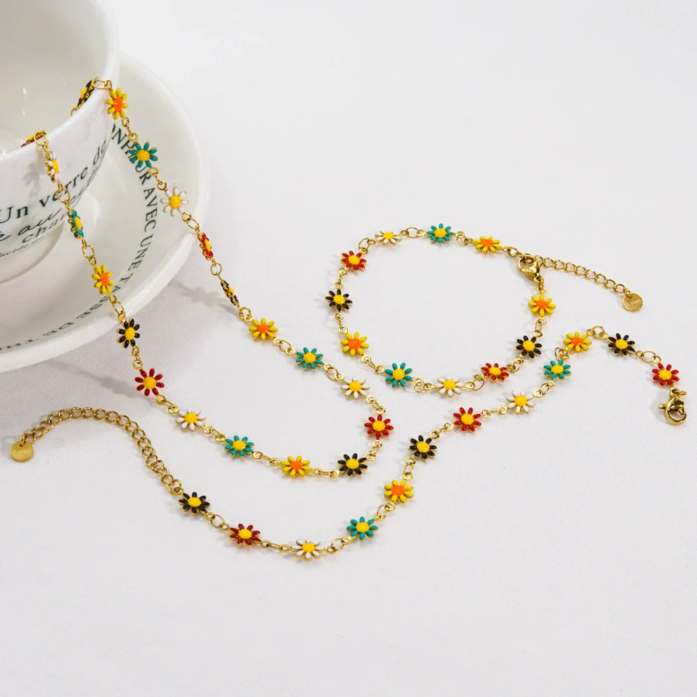 Jewelry Titanium Steel And Stainless Steel With Geometric And Floral Patterns Dripping Oil Handmade Chain - Image 4