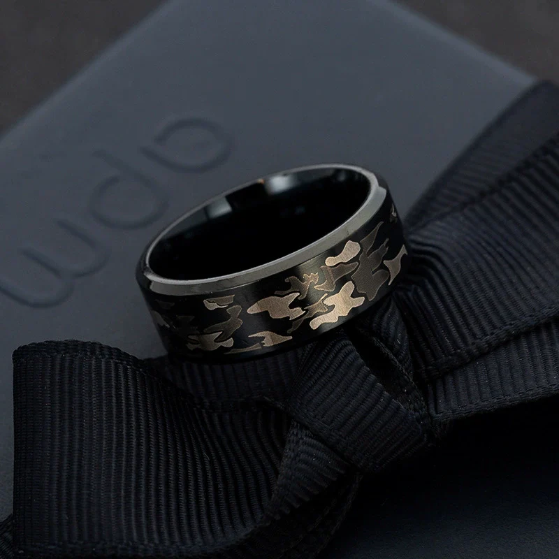 Jewelry Titanium Steel Camouflage Geometric Unisex Electroplating Laser Marking Ring - Image 2