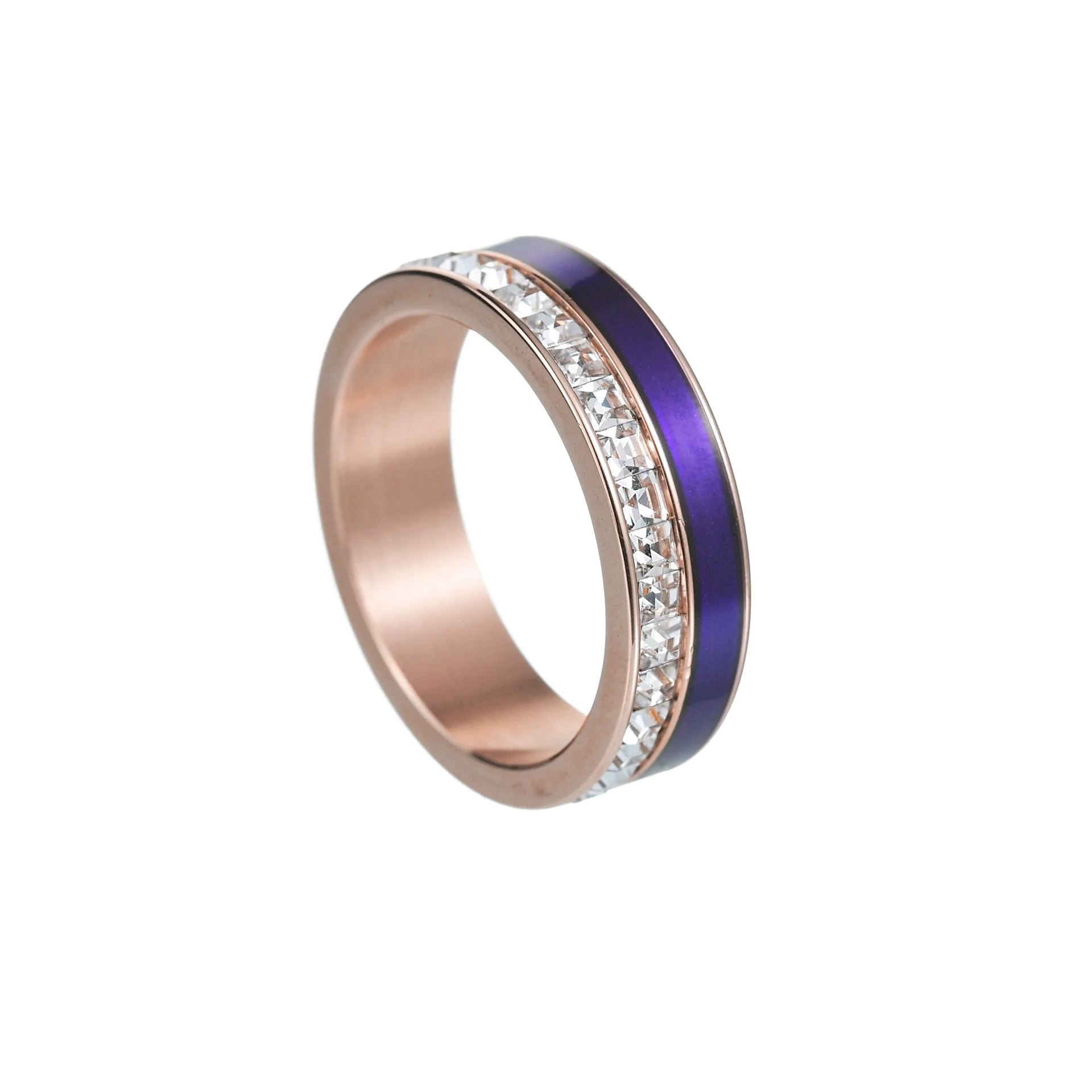Jewelry Titanium Steel Couple Rings Inlaid With Square Diamonds U Shape Vacuum Plating - Image 4