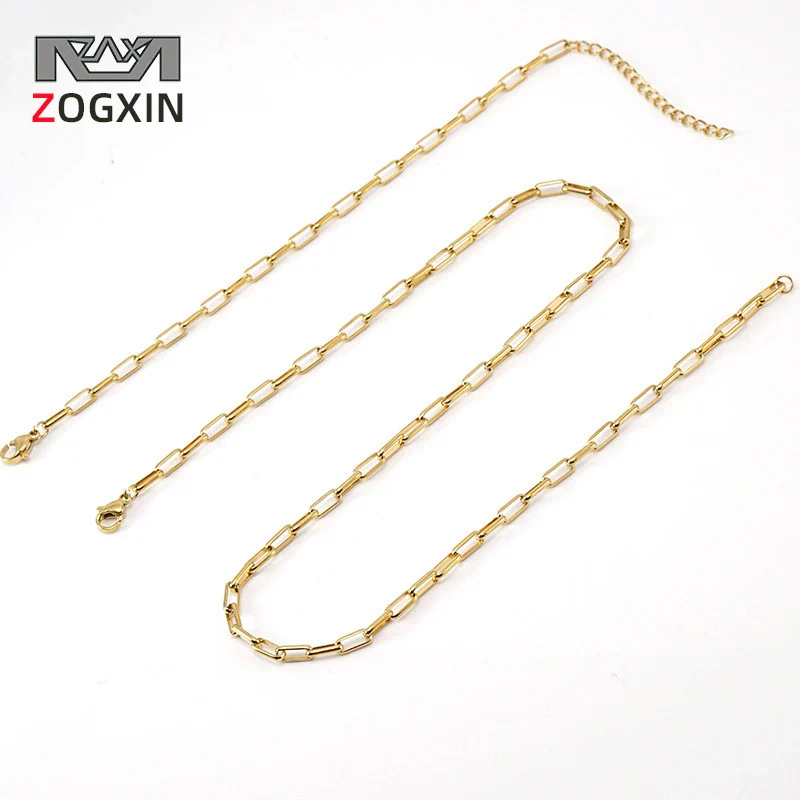 Jewelry 316L Stainless Steel Geometric Gold Inlaid Paper Clip Chain Accessories For Unisex