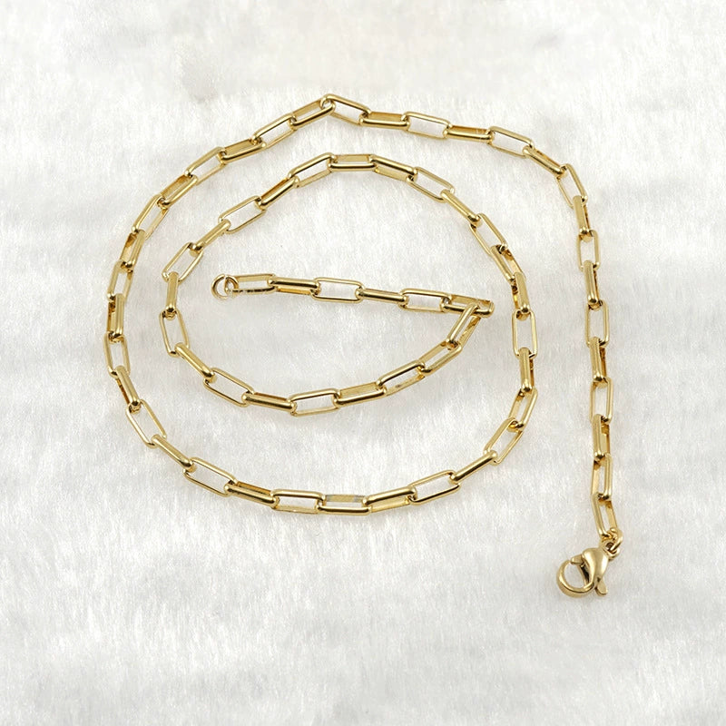 Jewelry 316L Stainless Steel Geometric Gold Inlaid Paper Clip Chain Accessories For Unisex - Image 7