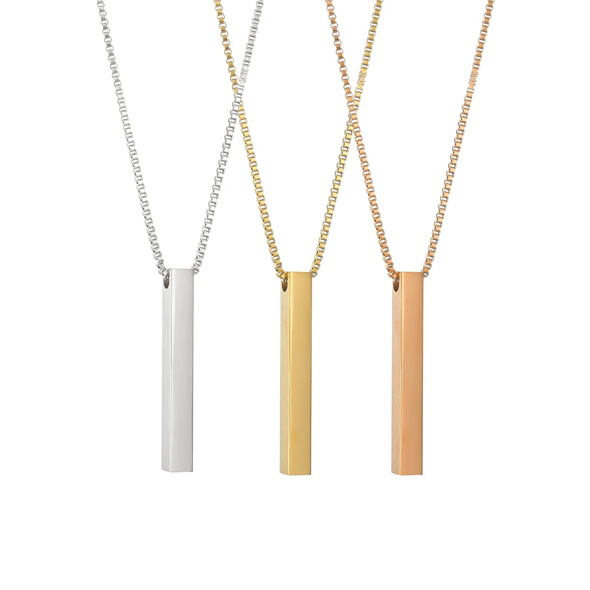 Jewelry Titanium Steel Geometric Square Column Pendant Necklace With Electroplating Polishing - Image 5