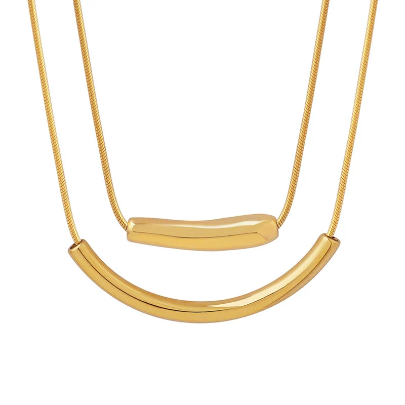 Jewelry 316L Stainless Steel Gold Plated Geometric Style Electroplated Smile Necklace For Women - Image 5