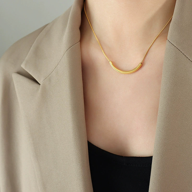 Jewelry 316L Stainless Steel Gold Plated Geometric Style Electroplated Smile Necklace For Women - Image 6