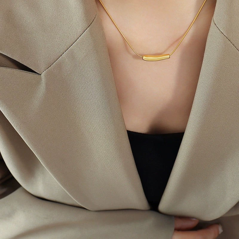 Jewelry 316L Stainless Steel Gold Plated Geometric Style Electroplated Smile Necklace For Women - Image 8