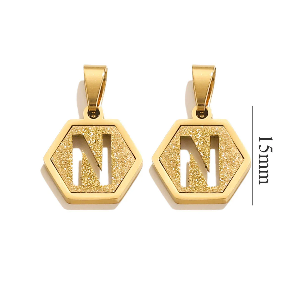 Jewelry Titanium Steel Hexagonal Square Pendants With Letters Numbers Text Electroplating Design - Image 19