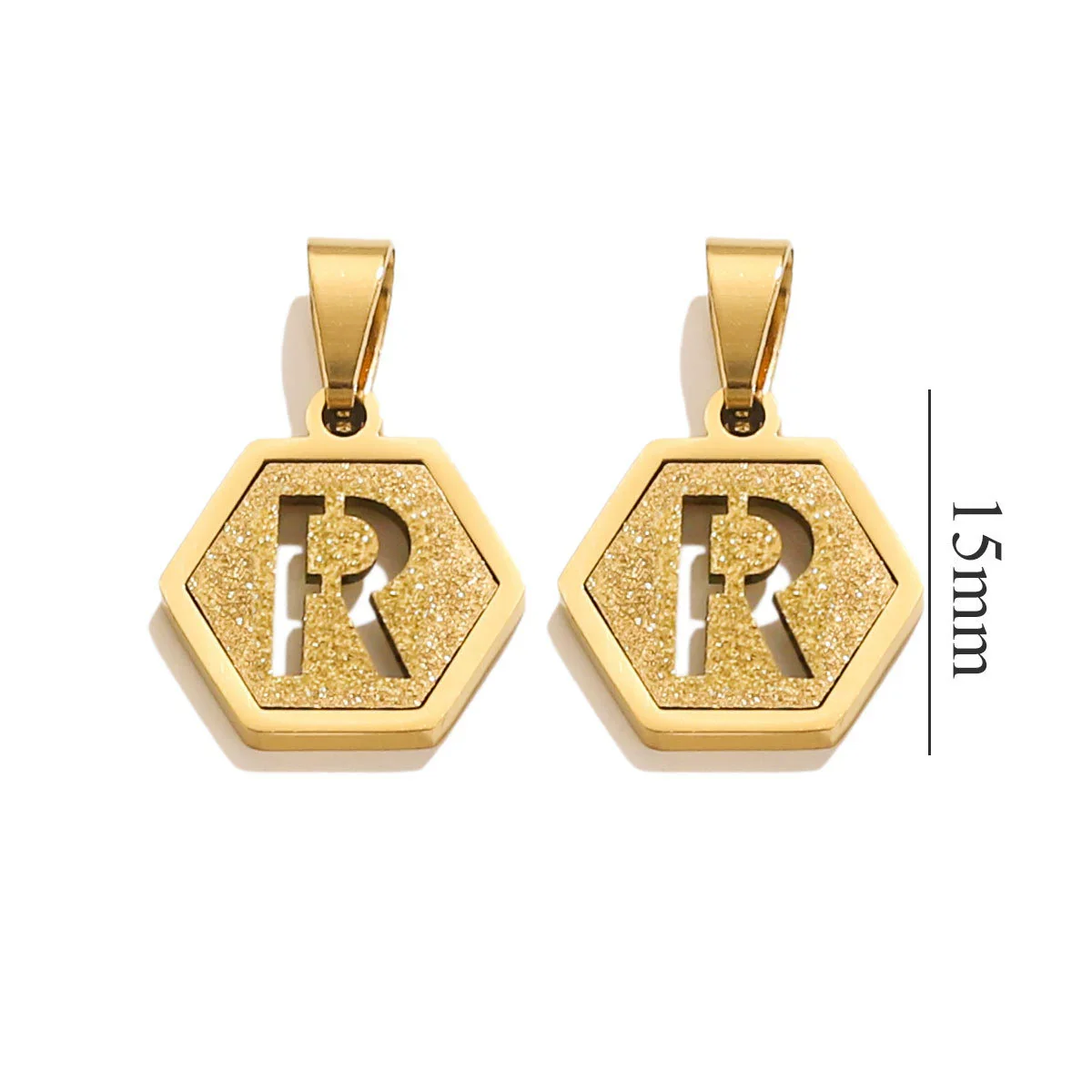 Jewelry Titanium Steel Hexagonal Square Pendants With Letters Numbers Text Electroplating Design - Image 23