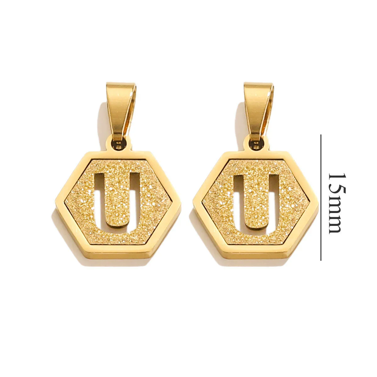 Jewelry Titanium Steel Hexagonal Square Pendants With Letters Numbers Text Electroplating Design - Image 26