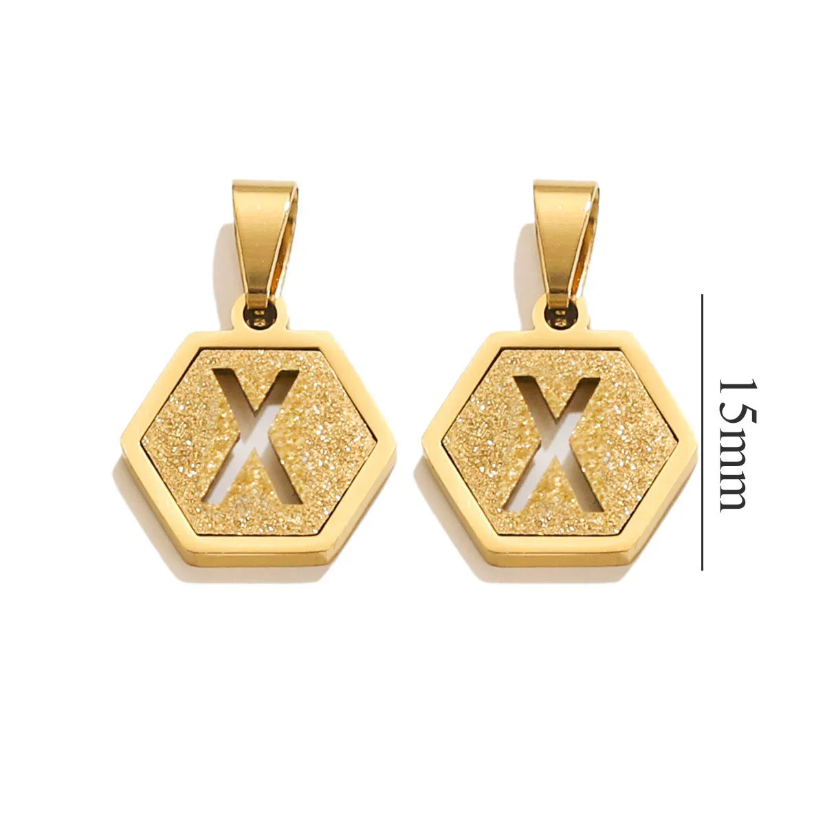Jewelry Titanium Steel Hexagonal Square Pendants With Letters Numbers Text Electroplating Design - Image 29