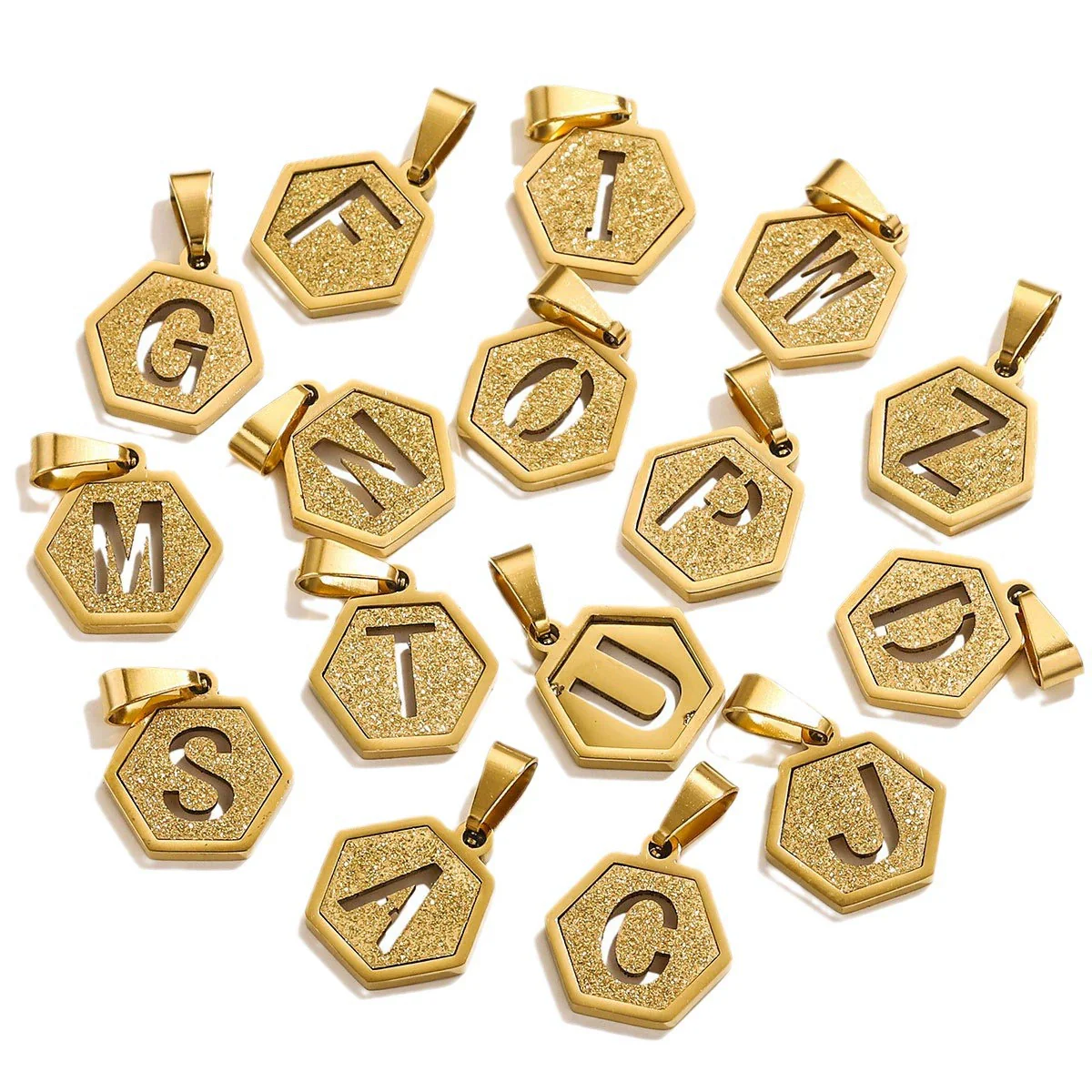 Jewelry Titanium Steel Hexagonal Square Pendants With Letters Numbers Text Electroplating Design - Image 5