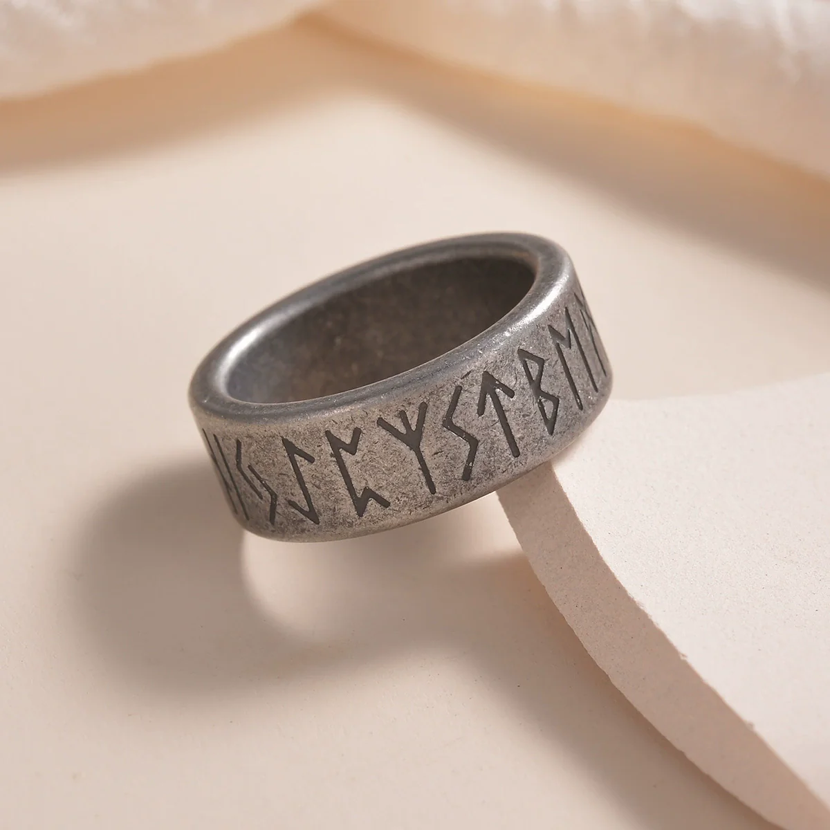 Jewelry Titanium Steel Nordic Viking Ring With Geometric Pattern Old Style Unisex - Image 2