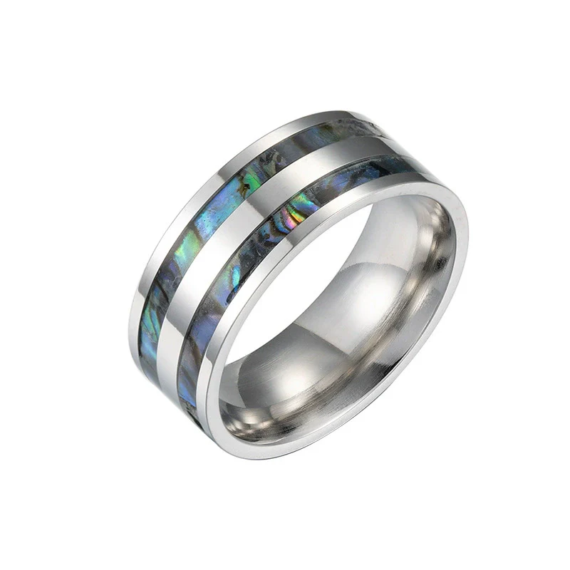 Jewelry Titanium Steel Ring And Bracelet Inlaid Abalone And Shell With Dripping Oil Treatment And Letters Numbers Text Pattern Unisex - Image 5