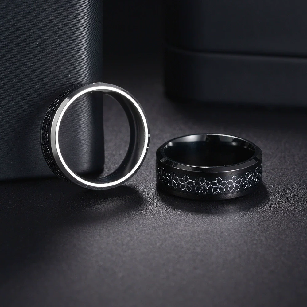 Jewelry Titanium Steel Ring Flower Pattern Geometric Style Electroplating - Image 3