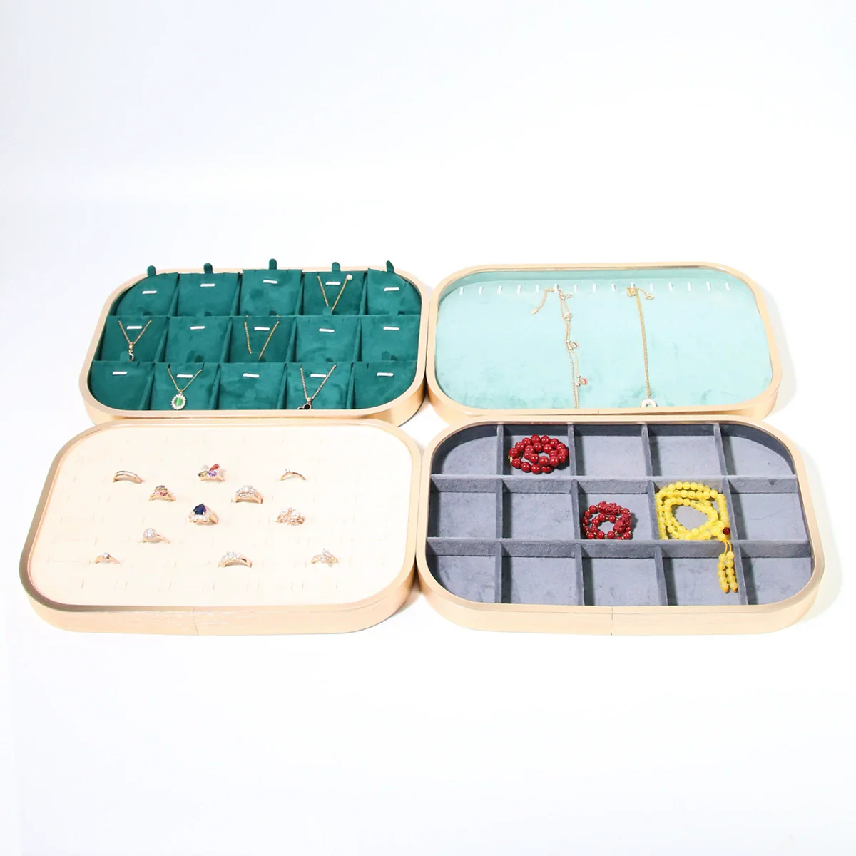 Jewelry Tray Aluminum Alloy Solid Wood Geometric Splicing High Sense Jewelry Storage Rack - Image 3