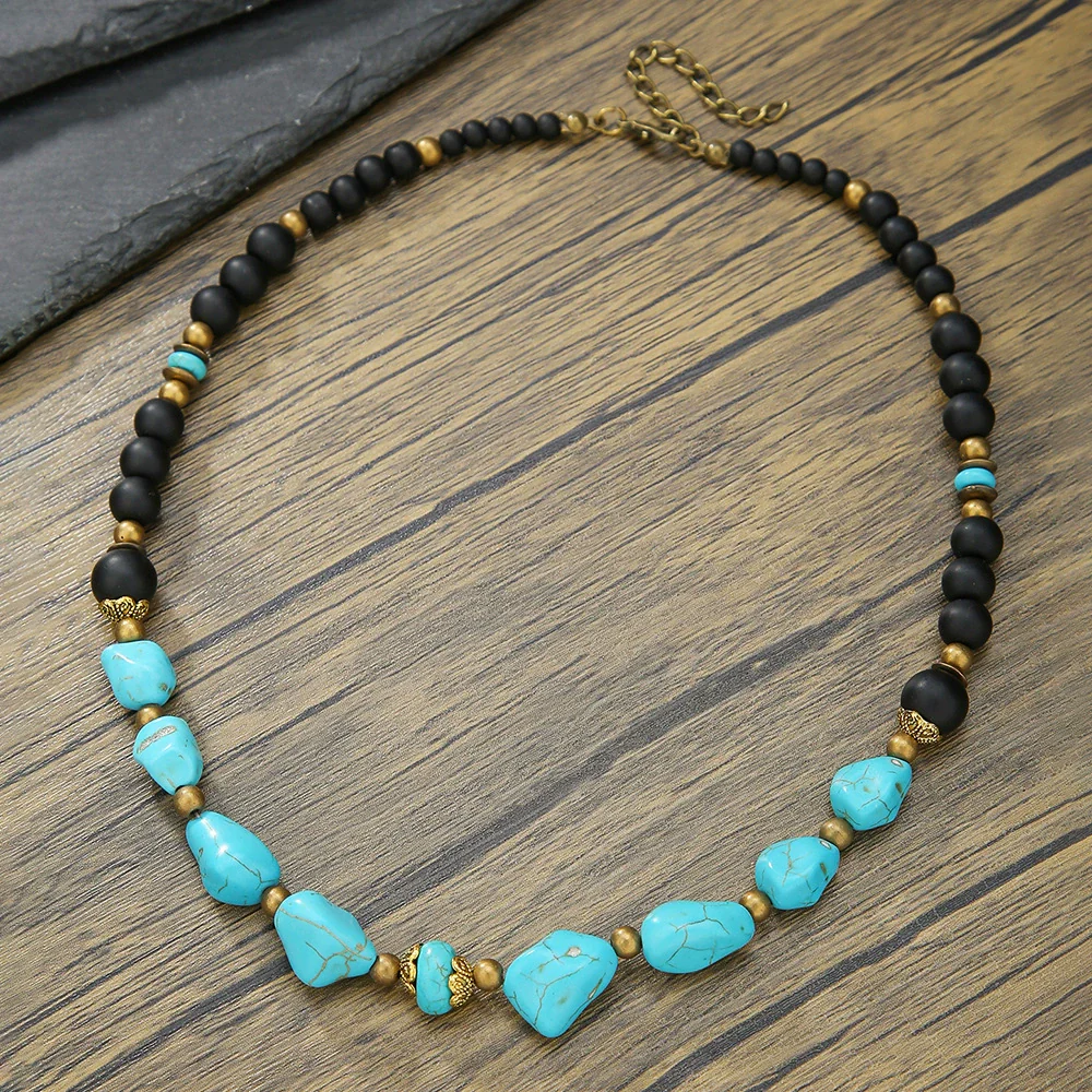 Jewelry Turquoise Beaded Necklace Pine Stone Alloy Geometric Handmade - Image 16