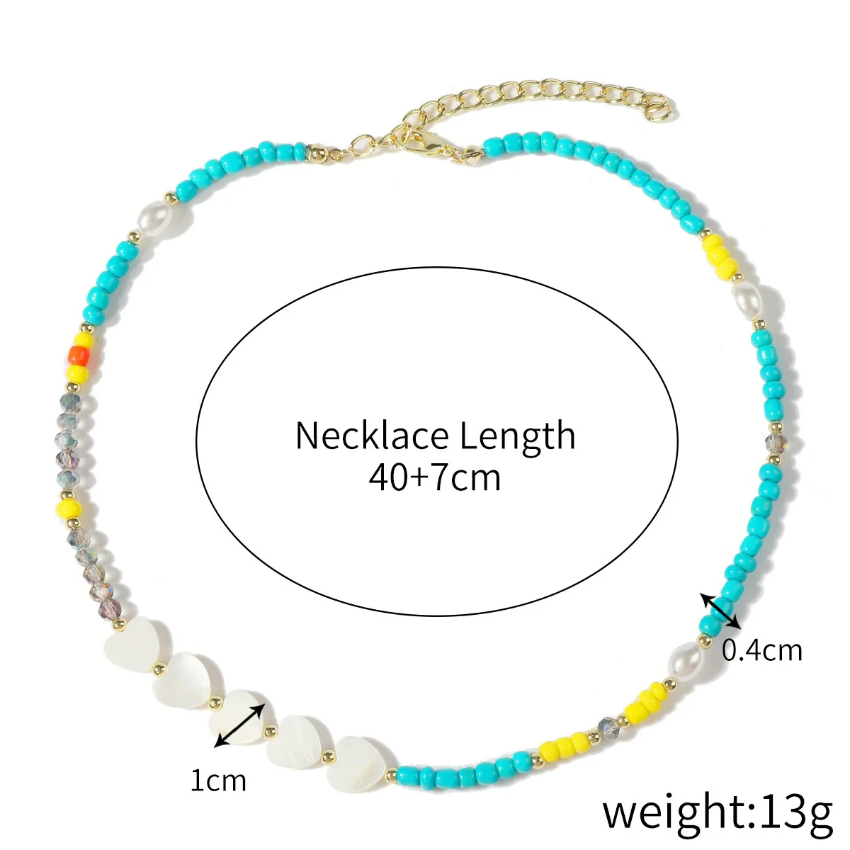 Jewelry Turquoise Pearl Handmade Geometric Pendant Ball Chain Necklace For Women - Image 6