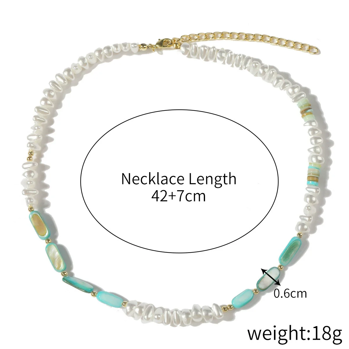 Jewelry Turquoise Pearl Handmade Geometric Pendant Ball Chain Necklace For Women - Image 7