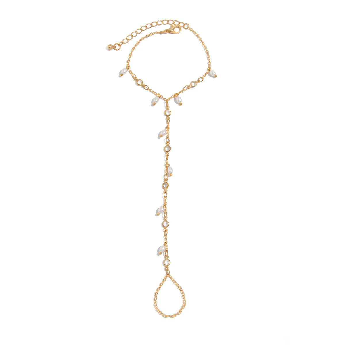 Jewelry Women's Geometric Crystal Pearl Beaded Copper Chain Finger Bracelet With Electroplating - Image 5