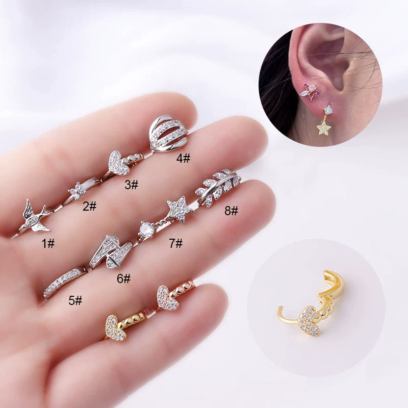 Jewelry Women's Metal Geometric Shape Microinlaid Zircon Ear Bone Small Ear Buckle Piercing Electroplated
