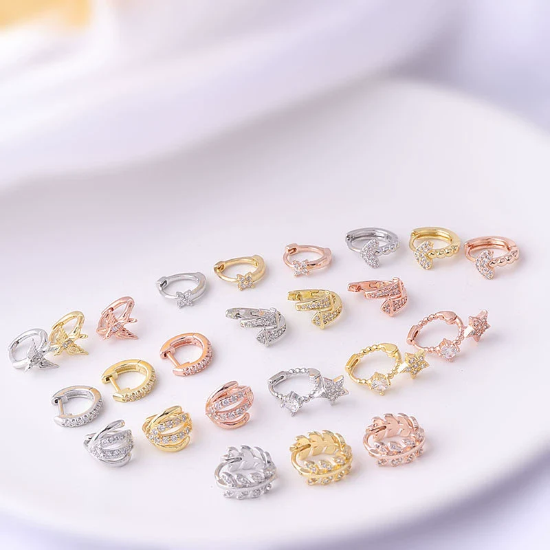 Jewelry Women's Metal Geometric Shape Microinlaid Zircon Ear Bone Small Ear Buckle Piercing Electroplated - Image 2