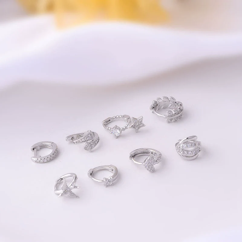 Jewelry Women's Metal Geometric Shape Microinlaid Zircon Ear Bone Small Ear Buckle Piercing Electroplated - Image 4