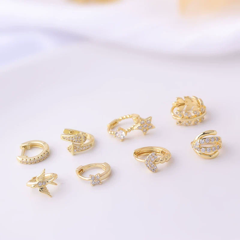 Jewelry Women's Metal Geometric Shape Microinlaid Zircon Ear Bone Small Ear Buckle Piercing Electroplated - Image 5