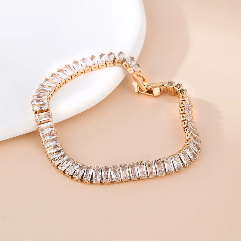 Jewelry Zircon Inlaid Copper Bamboo Chain Threepiece Set Necklace Earrings Bracelet - Image 3