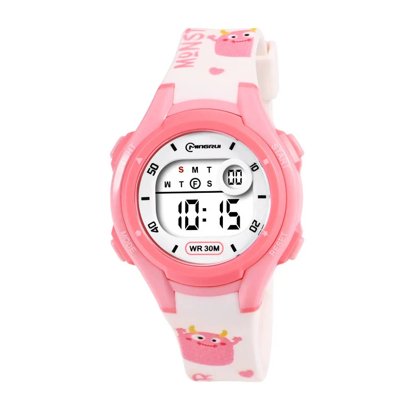 Kids Digital Watch Resin Case Plastic Mirror Silicone Strap Round Dial Sports Style Printed Waterproof - Image 8