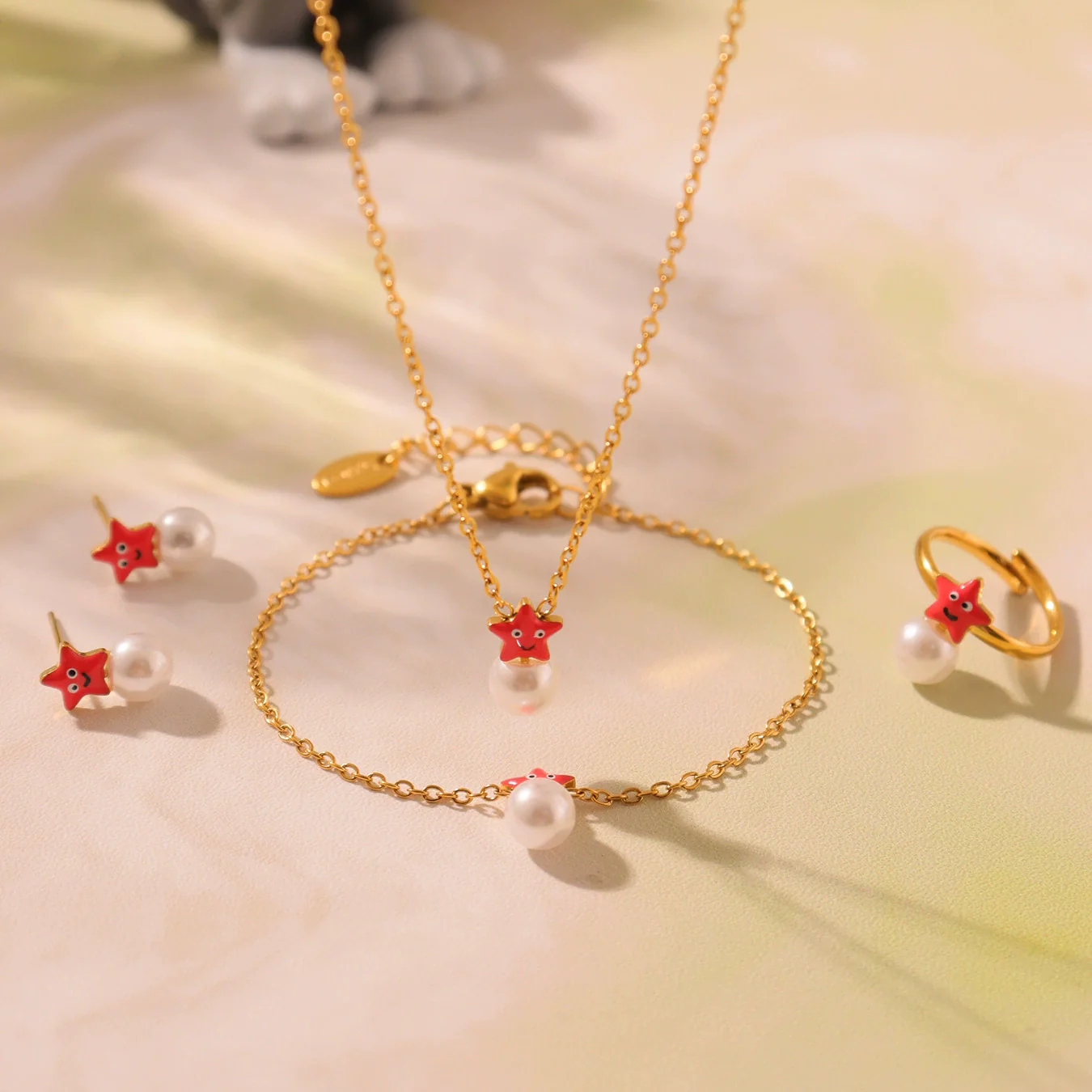 Kids' Jewelry Set Ferris Wheel Pearl Star Necklace Bracelet Ring Earrings Titanium Steel Goldplated - Image 2