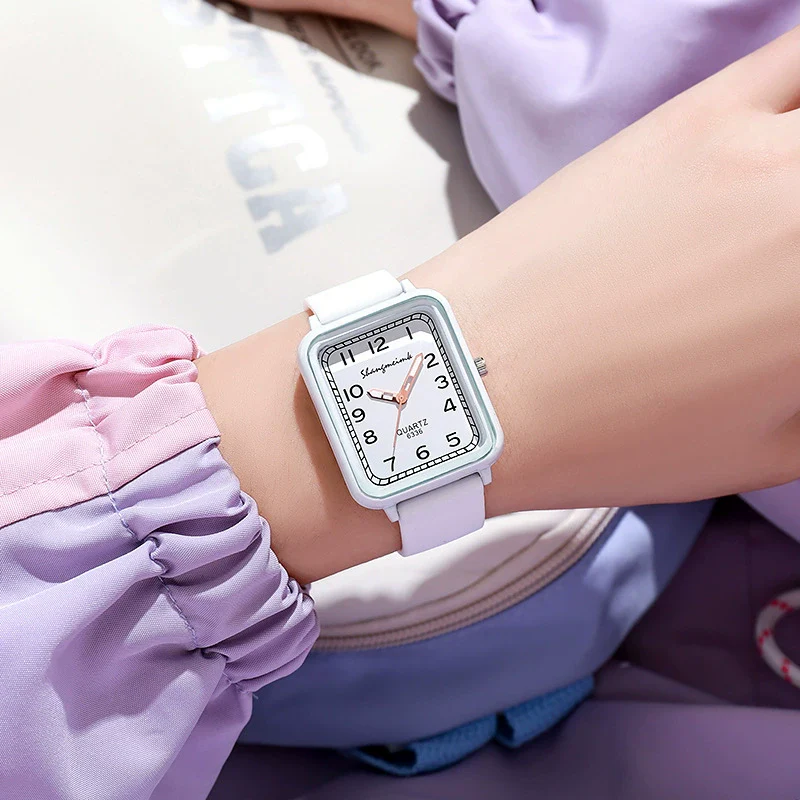 Ladies Alloy And Silicone Rectangle Shell Digital Quartz Watch Leisure Style - Image 4