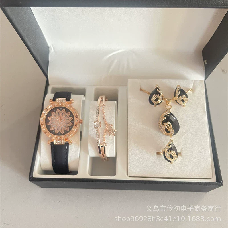 Ladies Alloy Case Stainless Steel Clasp Imitation Leather Strap Round Dial Pointer Quartz Watch - Image 4