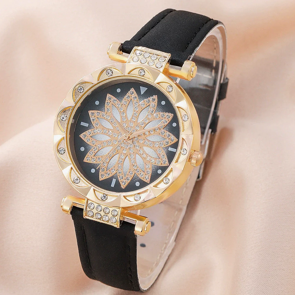 Ladies Alloy Case Stainless Steel Clasp Imitation Leather Strap Round Dial Pointer Quartz Watch - Image 8