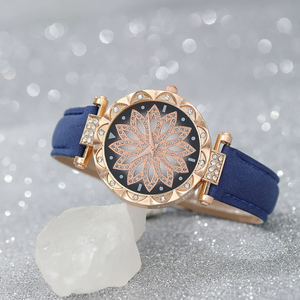 Ladies Alloy Case Stainless Steel Clasp Imitation Leather Strap Round Dial Pointer Quartz Watch - Image 9