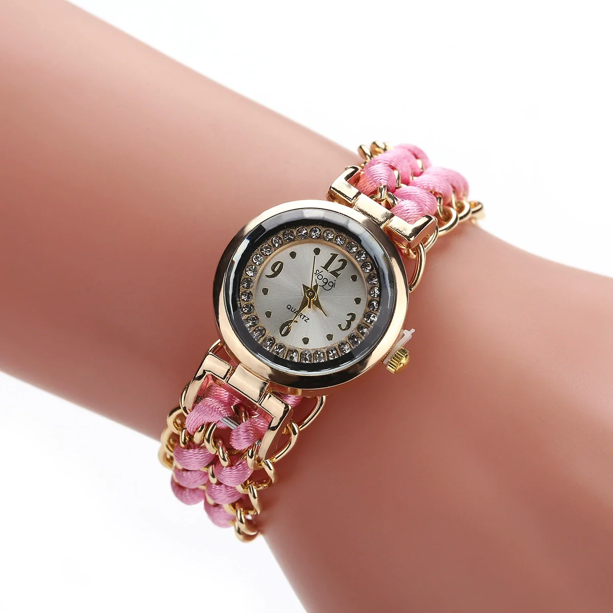 Ladies Alloy Case Textile Strap Round Dial Telescopic Rope Clasp Woven Bracelet Watch - Image 11
