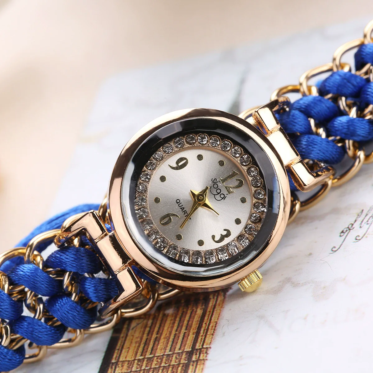Ladies Alloy Case Textile Strap Round Dial Telescopic Rope Clasp Woven Bracelet Watch - Image 4